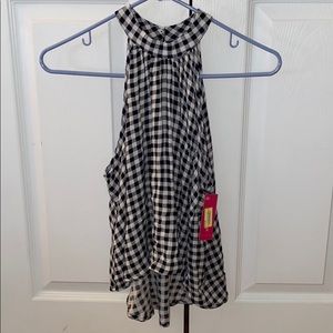 High neck checkered navy and white